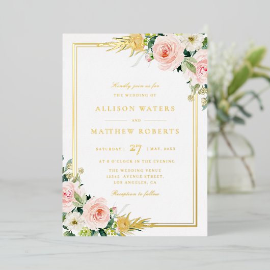 faire-part de mariage en feuille d'or rose et or (Debout devant)