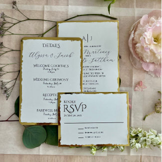 Faire-part de mariage en feuille métallisée à bord