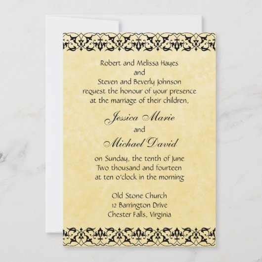 Faire-part de mariage en filigrane baroque de (Devant)