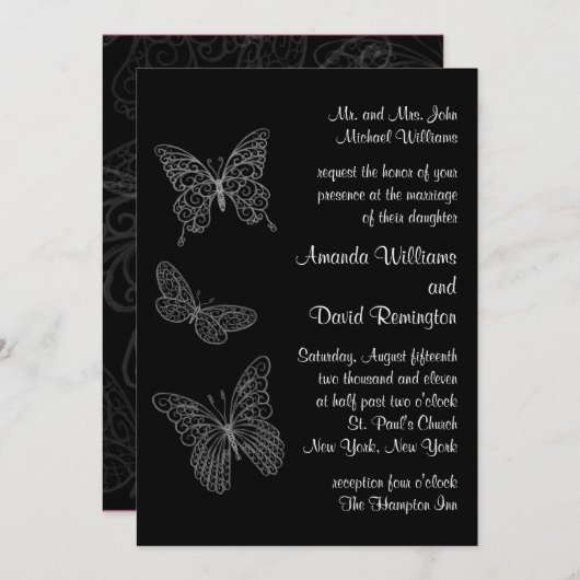Faire-part de mariage en filigrane de papillon (Devant / Derrière)