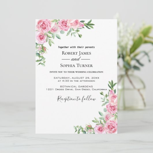 Faire-part de mariage en fleur rose (Debout devant)