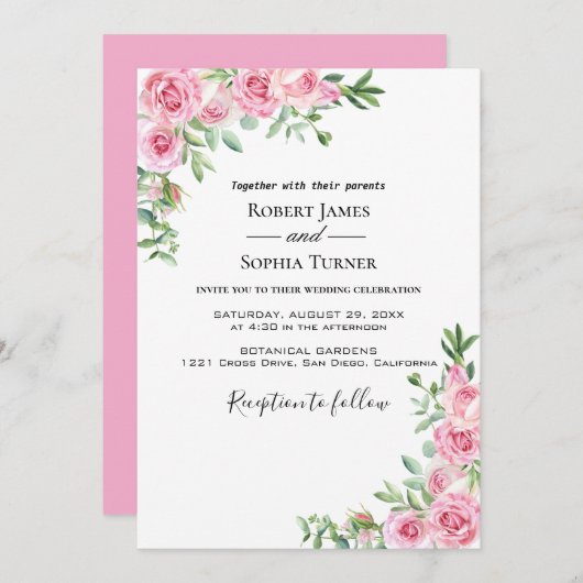 Faire-part de mariage en fleur rose (Devant / Derrière)