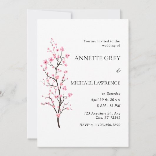 Faire-part de mariage en fleurs de cerisier printe (Devant)