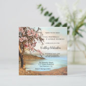 Faire-part de mariage en fleurs de cerisier rose (Debout devant)