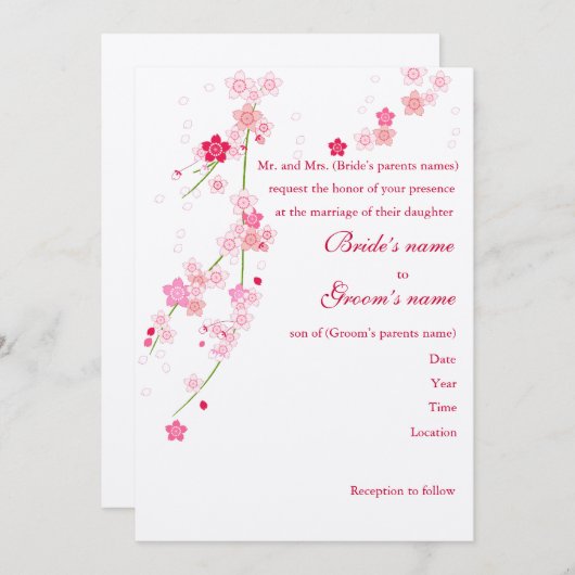 Faire-part de mariage en fleurs de cerisiers (Devant / Derrière)