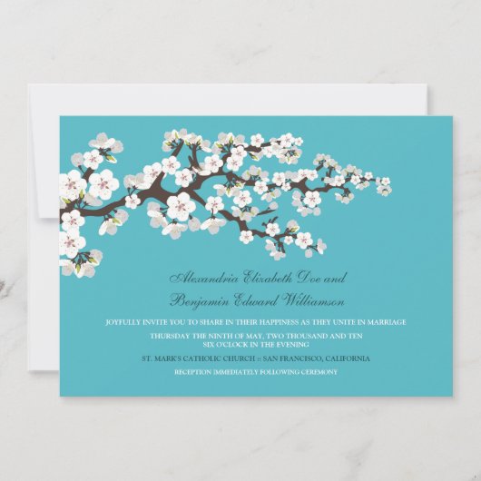 Faire-part de mariage en fleurs de cerisiers (aqua (Devant)