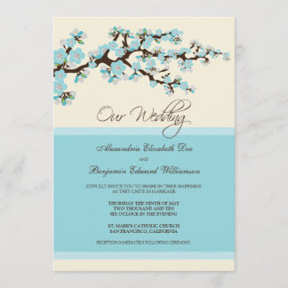 Faire-part de mariage en fleurs de cerisiers (bleu