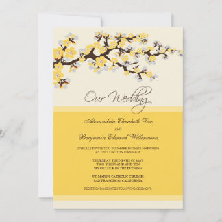 Faire-part de mariage en fleurs de cerisiers (jaun
