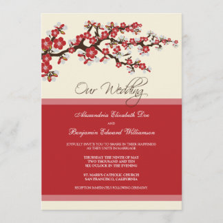 Faire-part de mariage en fleurs de cerisiers (roug
