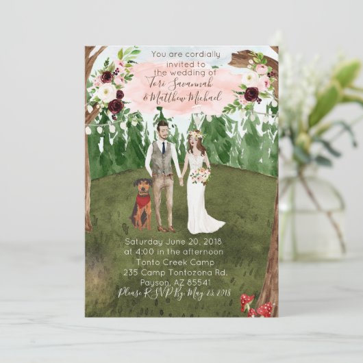 Faire-Part de Mariage en Forêt avec Chien (Debout devant)