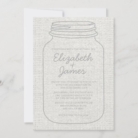 Faire-Part de Mariage en forme de Pot Mason Toile (Devant)
