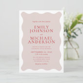 Faire-part de mariage en forme ondulée rose blush (Debout devant)
