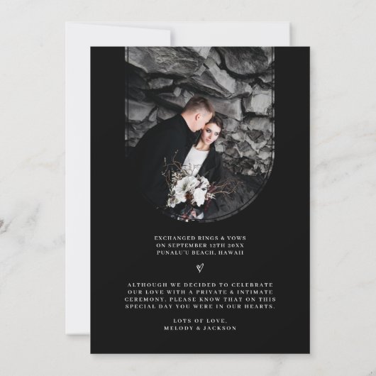 Faire-part de mariage en fuite en noir et blanc (Dos)