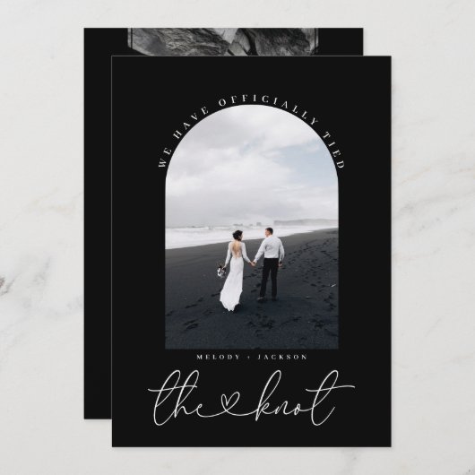 Faire-part de mariage en fuite en noir et blanc (Devant / Derrière)