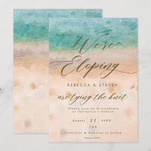 faire-part de mariage en fuite sur une plage tropi