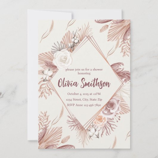 Faire-part de mariage en herbe de Pampas Boho — Te (Devant)