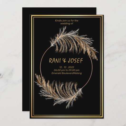 Faire-part de mariage en laiton BLACK-Pampas (Devant / Derrière)