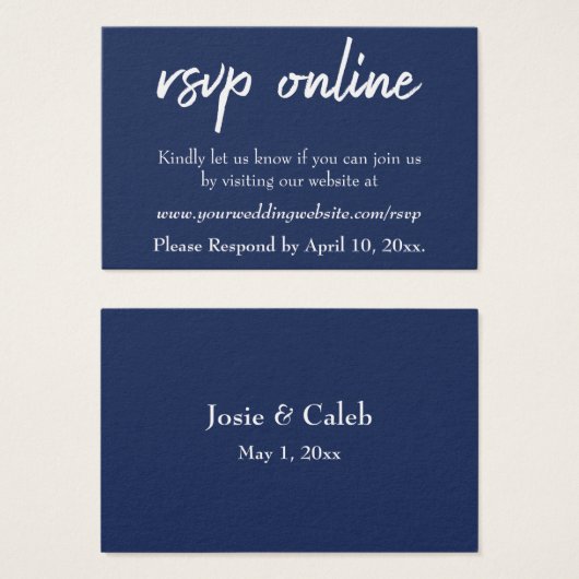 Faire-part de mariage en ligne Insert Navy Script  (Devant & derrière)