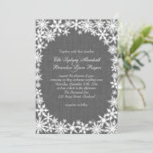 Faire-part de mariage en lin gris avec dentelle hi (Debout devant)