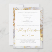 Faire-part de mariage en marbre blanc et or