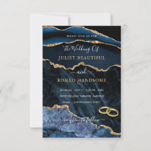 Faire-part de mariage en marbre bleu marine or pai