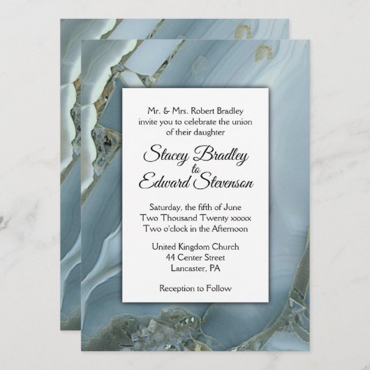 Faire-part de mariage en marbre bleu raffiné (Devant / Derrière)