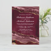 Faire-part de mariage en marbre d'agate bordeaux e (Debout devant)