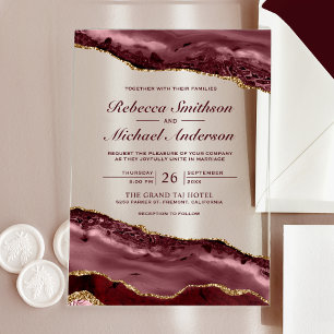 Faire-part de mariage en marbre d'agate bordeaux e