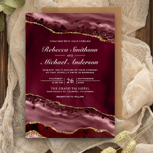 Faire-part de mariage en marbre d'agate bordeaux e