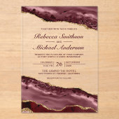 Faire-part de mariage en marbre d'agate bordeaux e (Recto)