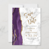 Faire-part de mariage en marbre d'agate or violet (Recto)