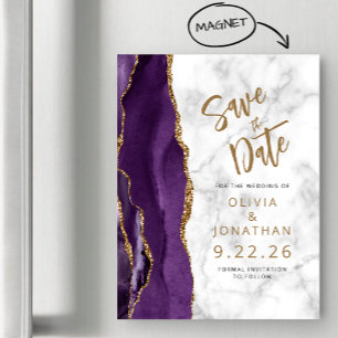 Faire-part de mariage en marbre d'agate or violet