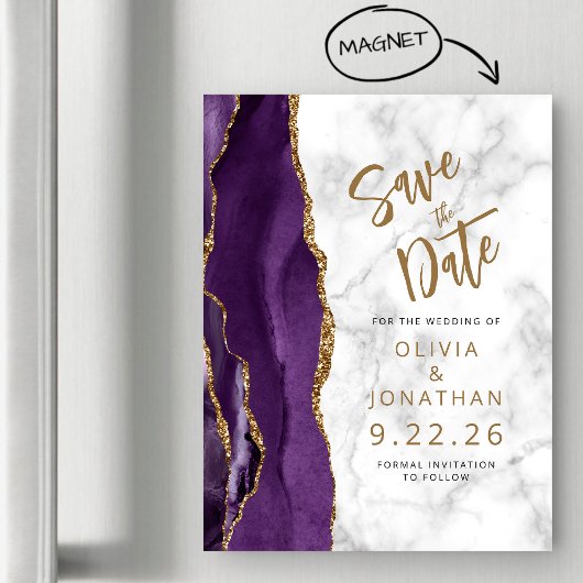 Faire-part de mariage en marbre d'agate or violet