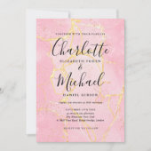 Faire-part de mariage en marbre d'agate rose or (Devant)
