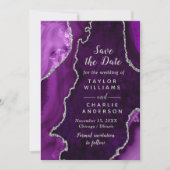Faire-part de mariage en marbre d'agate violet et (Devant)