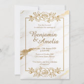 Faire-part de mariage en marbre d'or blanc (Devant)