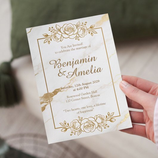 Faire-part de mariage en marbre d'or blanc