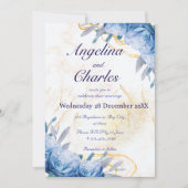 Faire-part de mariage en marbre doré Rose bleu (Devant)