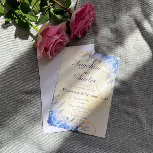 Faire-part de mariage en marbre doré Rose bleu