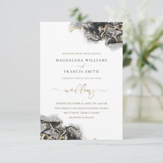 faire-part de mariage en marbre fluide à l'encre n (Debout devant)