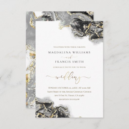 faire-part de mariage en marbre fluide à l'encre n (Devant / Derrière)