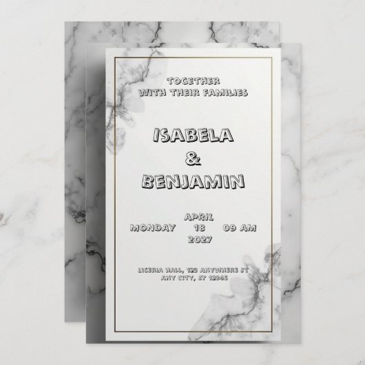 Faire-part de mariage en marbre gris (Devant / Derrière)