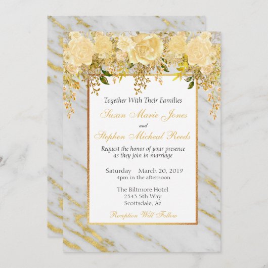 Faire-part de mariage en marbre métal or (Devant / Derrière)