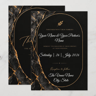 Faire-part de mariage en marbre noir et blanc et o