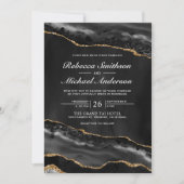 Faire-part de mariage en marbre noir et or (Devant)