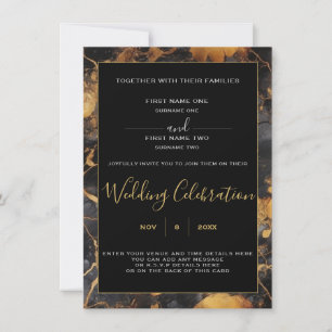 Faire-part de mariage en marbre noir et or