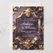 Faire-part de mariage en marbre or violet (Devant)