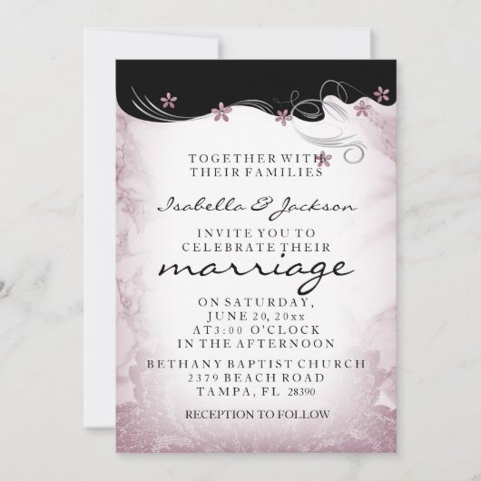 Faire-part de mariage en marbre rose mauve Modèle (Devant)