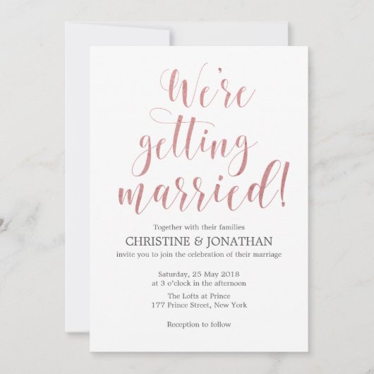 Faire-part de mariage en marbre rose pâle (Devant)