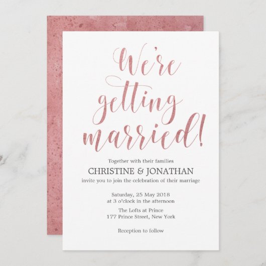 Faire-part de mariage en marbre rose pâle (Devant / Derrière)